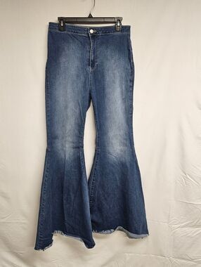 Free People Jeans Size 32 High Rise Flare Big Bell Bottoms Raw Hem Just Float On